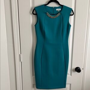 Calvin Klein Teal Chain Accent Mini Dress